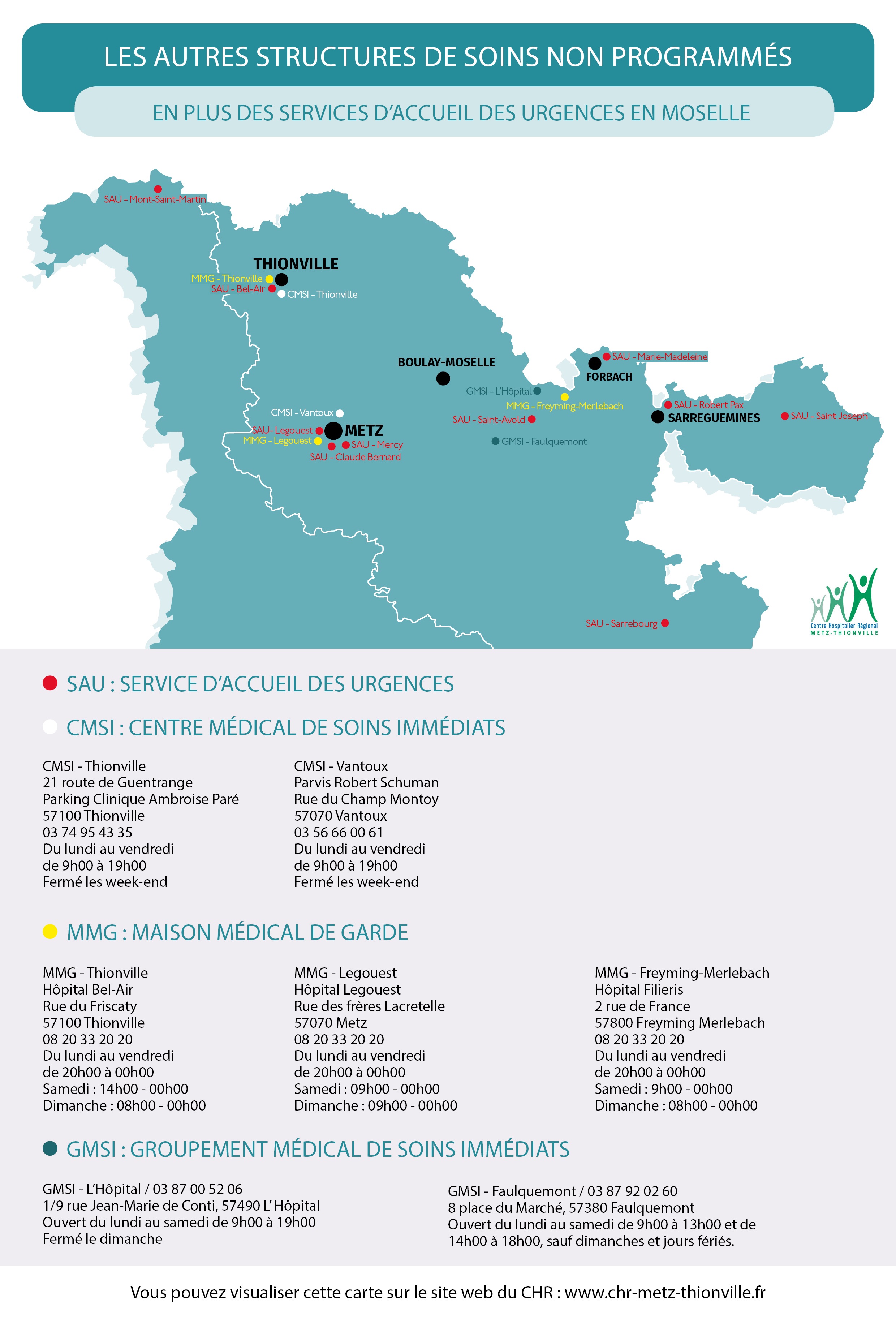 Carte structures de soins non programmés en Moselle